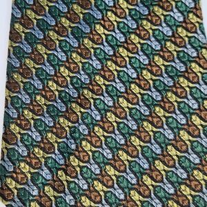 Vtg 60s Nadlers Rhodia Tie Woven Italy Green Gold Orange Geometric Mod Wide 4.5"